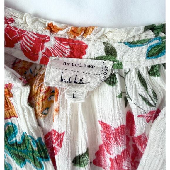 Nicole Miller Artelier Floral Flutter Sleeve Blouse Large - Picture 3 of 8